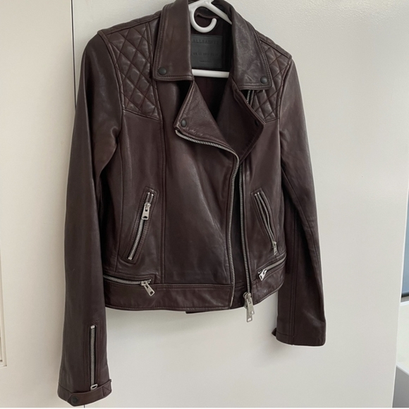 Chocolate Brown All Saints Conroy Leather Jacket - US 6